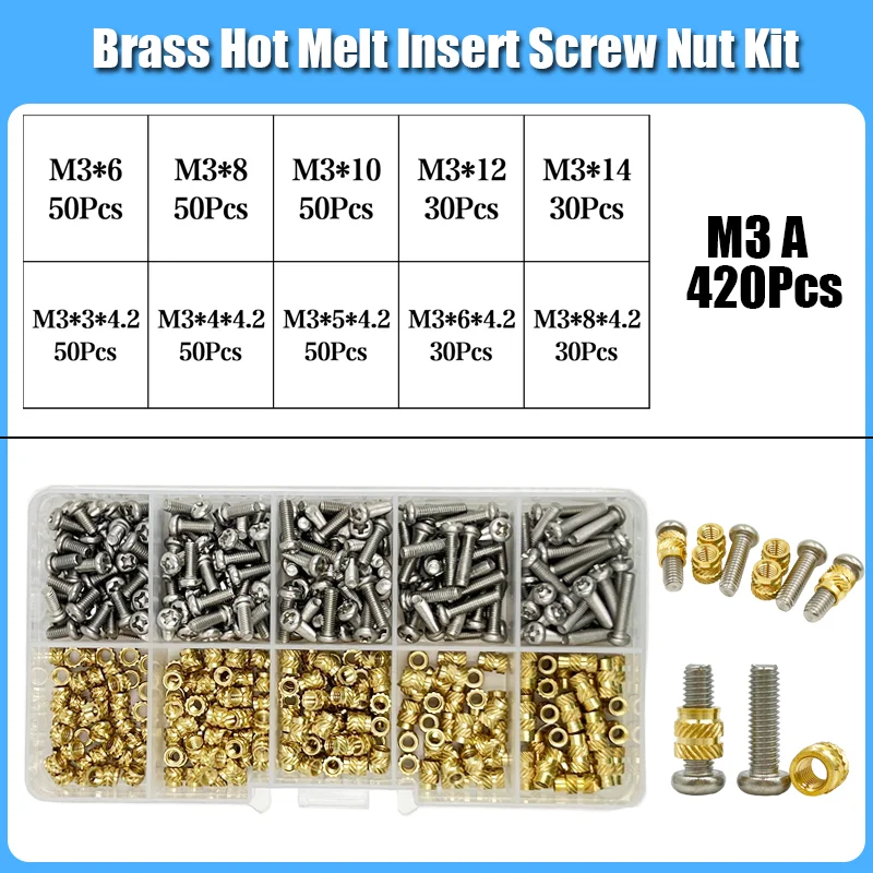 Messing Einsatz Mutter Edelstahl Schraube Lötkolben Spitze Wärme Set 3D Drucker Kunststoff M2 M3 M4 Kupfer Hot Melt Bolzen Mutter Einsätze – Detail 19