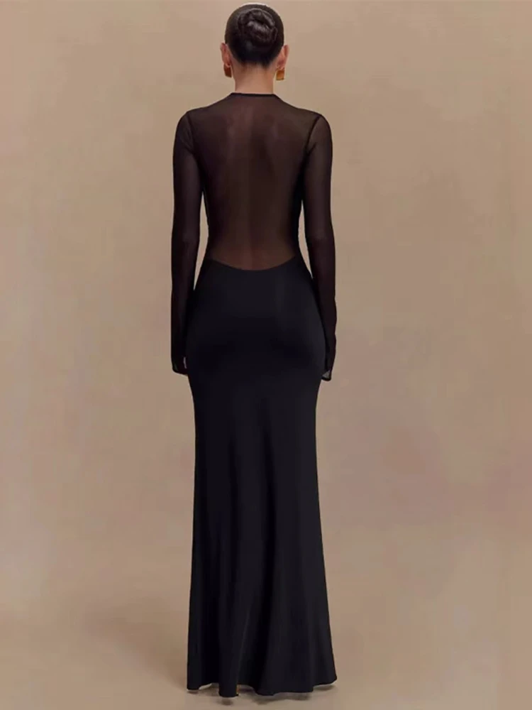 فستان الأمومة التقطت الصور أسود بقماش شفاف كم طويل Bodycon ثوب مثير الحمل الزي استحمام الطفل التصوير عثرة ودية #2