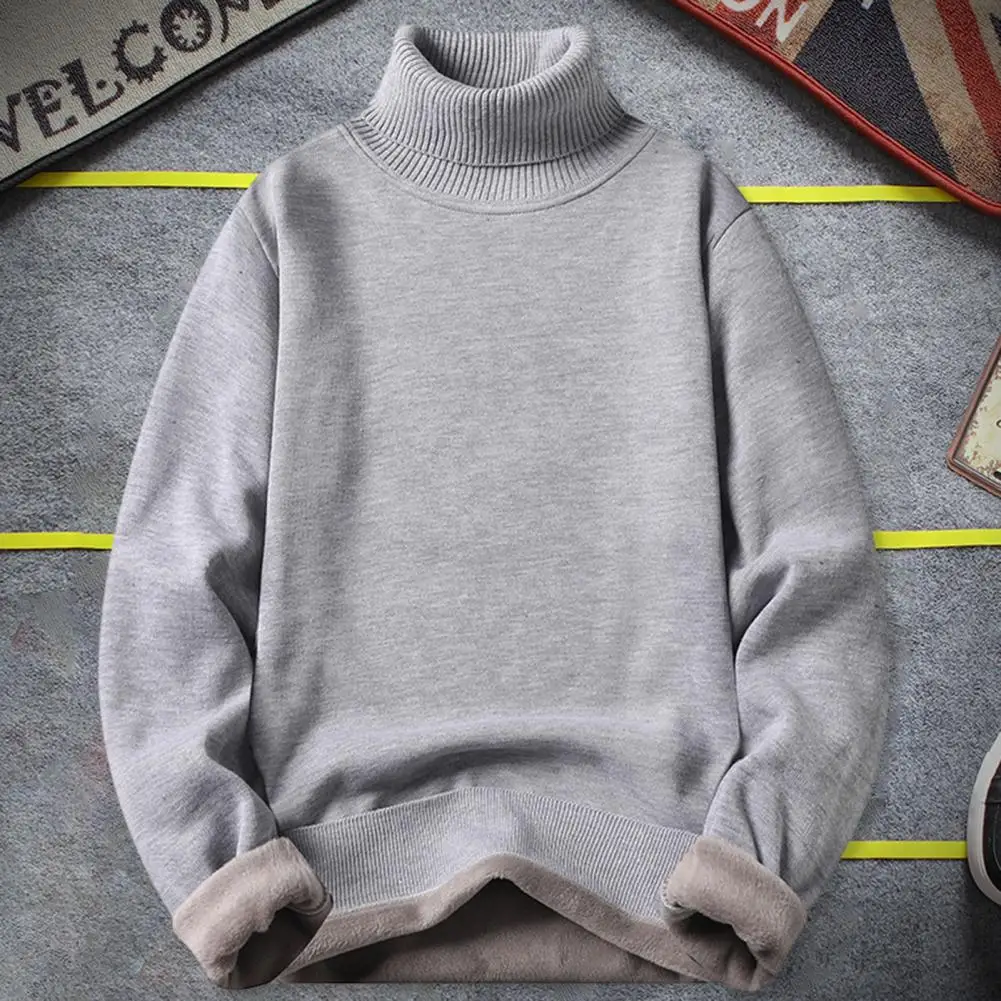 

Thick Fabric Men Sweater Cozy Stylish Men's Turtleneck Sweater Thickened Knit with Fleece Lining for Autumn/winter Long Sleeve