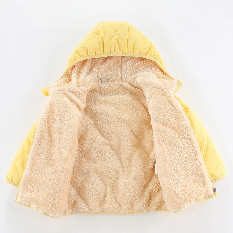 Winter New Girls Jacket Solid Color Lamb Wool Lining Thick Hooded Coats 2-6 Years Kids Plus Velvet Keep Warm Down  Snowsuit