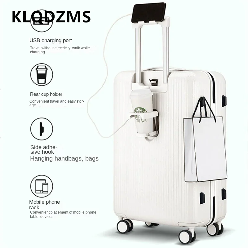 KLQDZMS 24"26"Cabin Suitcase 20 Inches Lightweight Multifunctional Boarding Box USB Charging Trolley Case with Wheels Luggage