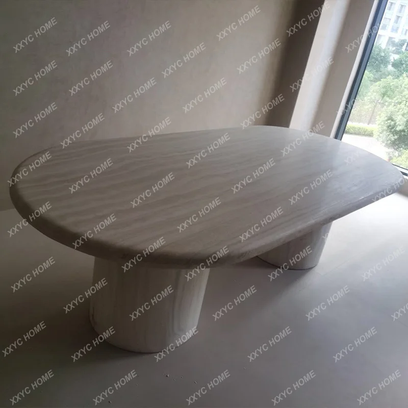 A Marble natural oval wabi sand travertine rectangular dining table  dining table retro custom Italian style
