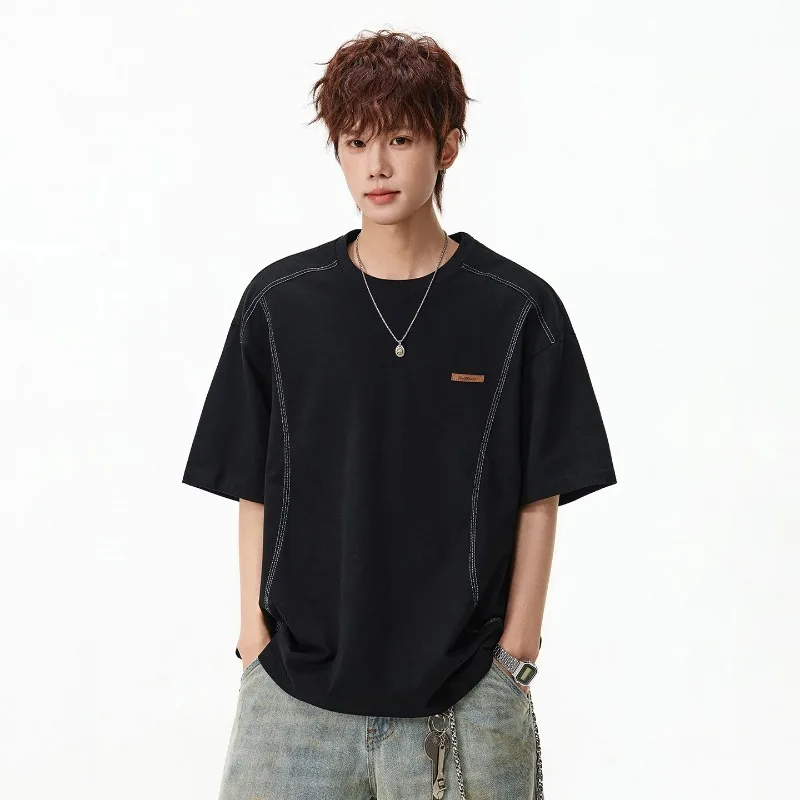 TFETTERS 2026 Summer New Arrival Men's Oversized T-Shirt Contrast Stitching Design Cotton Casual Streetwear Baggy Tee