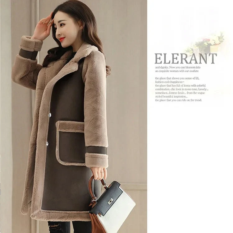 Lamb Wool Coat Women\'s Mid-length Jacket 2024 Winter Wear Plus Velvet Loose Coat Deerskin Frosted Fleece Fur Splicing Fur Coat