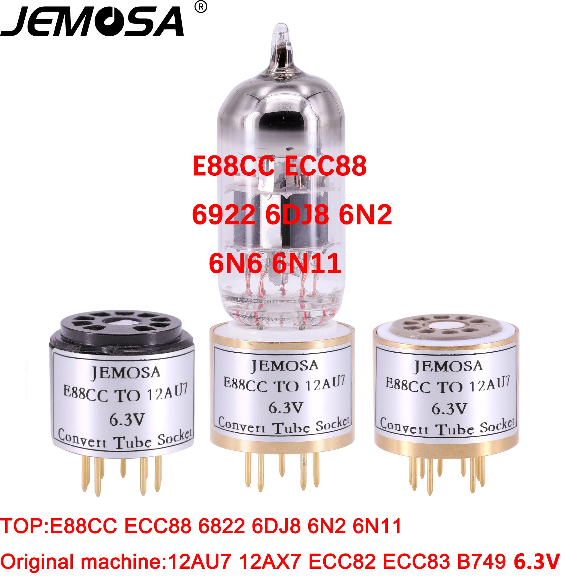 JEMOSA 1 szt. 9-pinowe gniazdo rurkowe E88CC 6 n6 6922 do 12 au7 12 ax7 ECC82 6.3V konwersja Adapter gniazda rocznik Audio HIFI