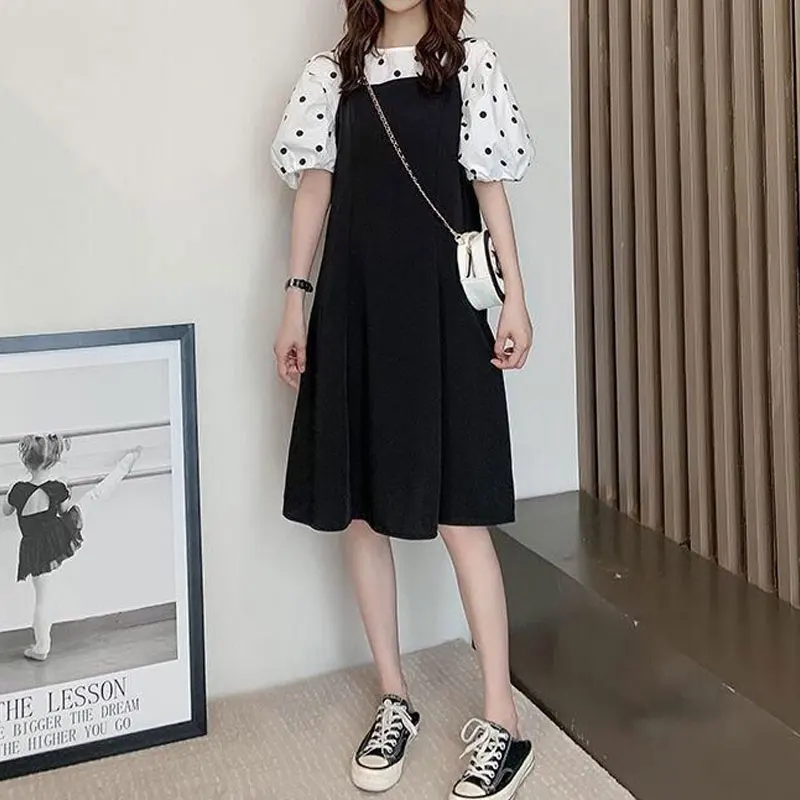 Korean Ladies Dresses Casual Two-piece Suit Fashion Short Sleeve Tops Solid Color Loose A-line Skirt Summer Women's Clothing