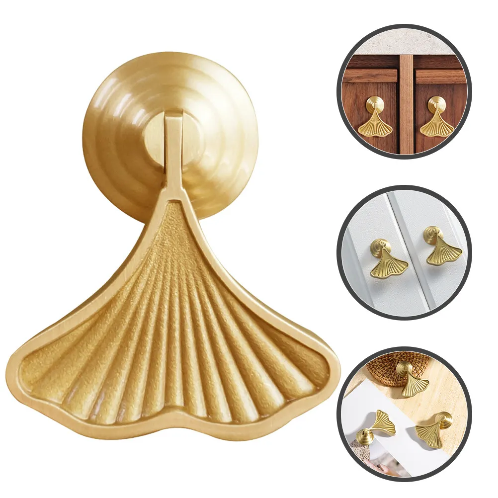 Ginkgo Leaf Design Cabinet Knob Drawer Pull Brass Gold Finish Stylish Furniture Handle for Dresser Wardrobe Door Cupboard Decor