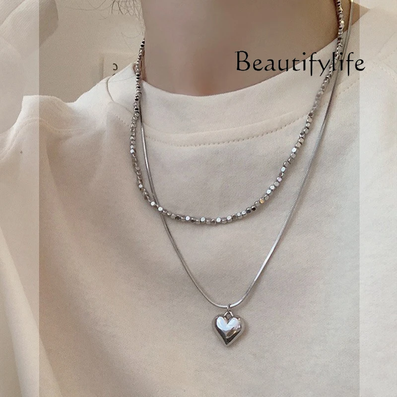 Broken silver double-layer stacked necklace women's new collarbone chain light luxury niche design neck chain