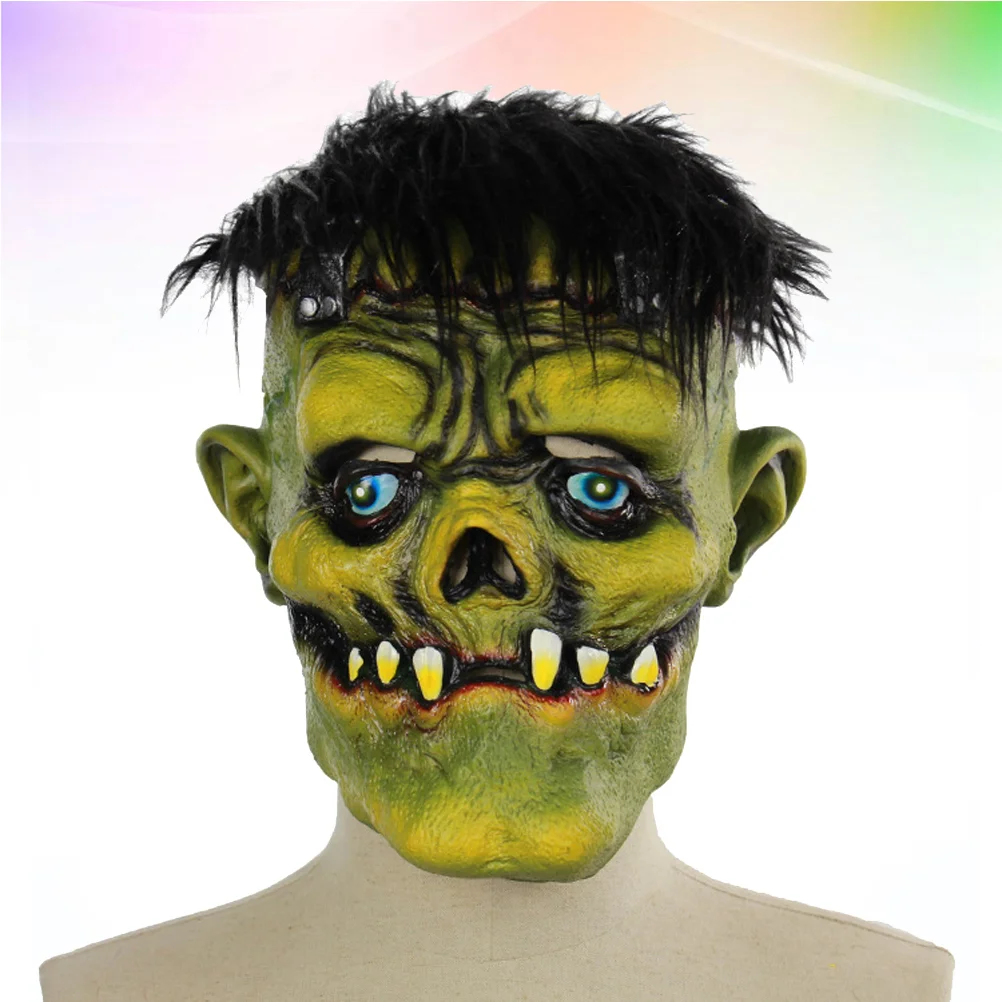 Halloween Masquerade Horror Mask Green Face Zombie Style Cosplay Masks Costume Prop Accessory Masquerade Mask for Bar and Party