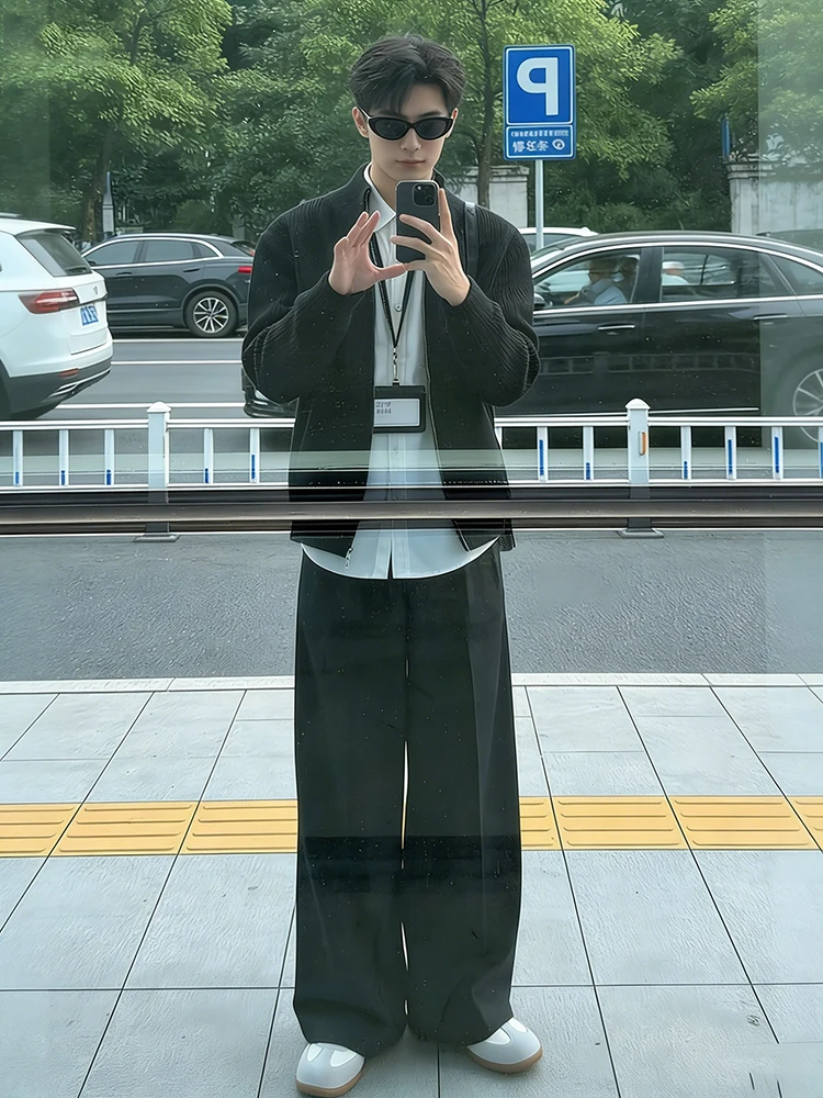 

Мужские весенние повседневные брюки Bla прямого кроя с широкими штанинами, свободные, тонкие, для подростков, с легким клешем, костюмные брюки