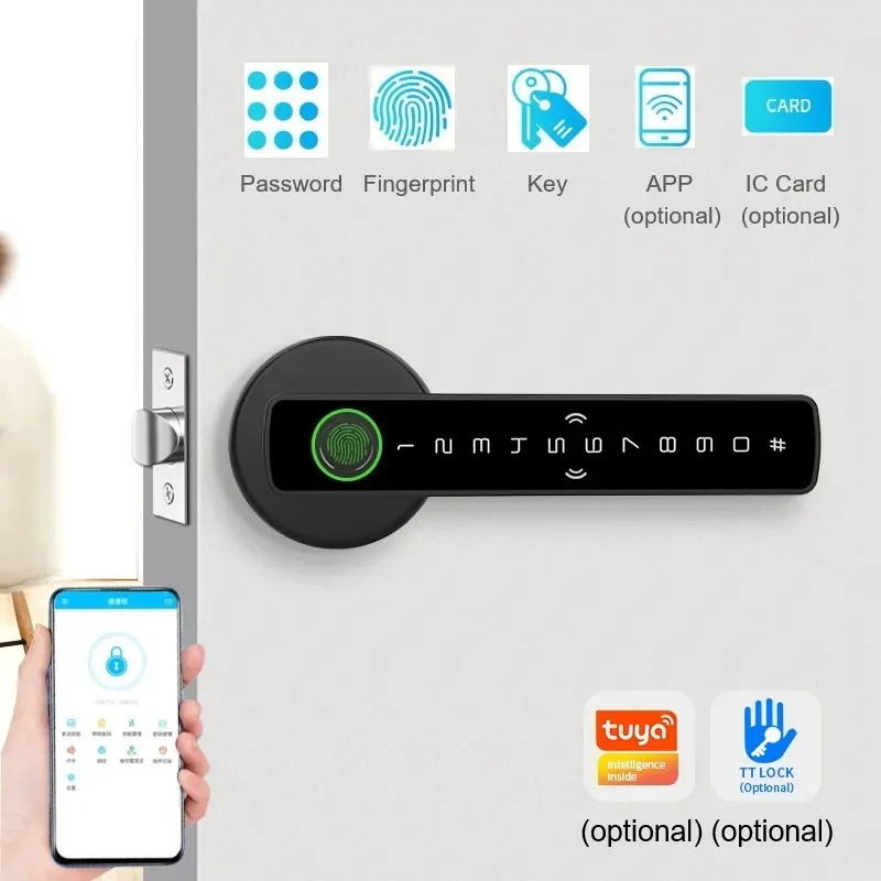 

Умный замок Tuya/TTlock BLE, домашний деревянный дверной замок с отпечатками пальцев, пароль, дверной замок, IC-карта, разблокировка приложения, защитные противоугонные замки