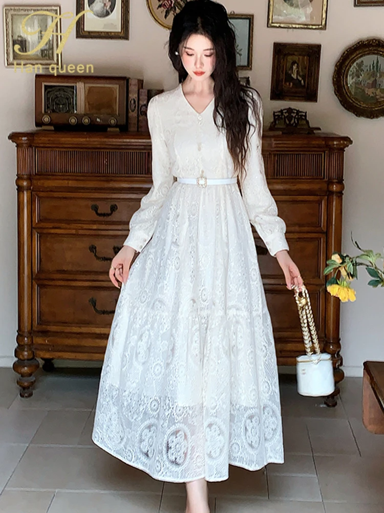 long casual party dresses Women's Ruffle Trim V Neck Long Sleeve Solid Bohemian Casual High Waist Pleated Maxi Party Dress
