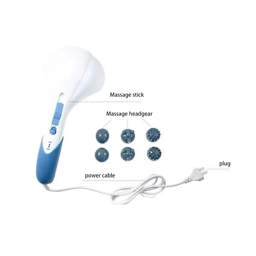 Electric Handheld Massager Hammer Vibrating Double Head Neck Back Body Cervical Vertebra Relax Stick Roller With 6 Massage Heads