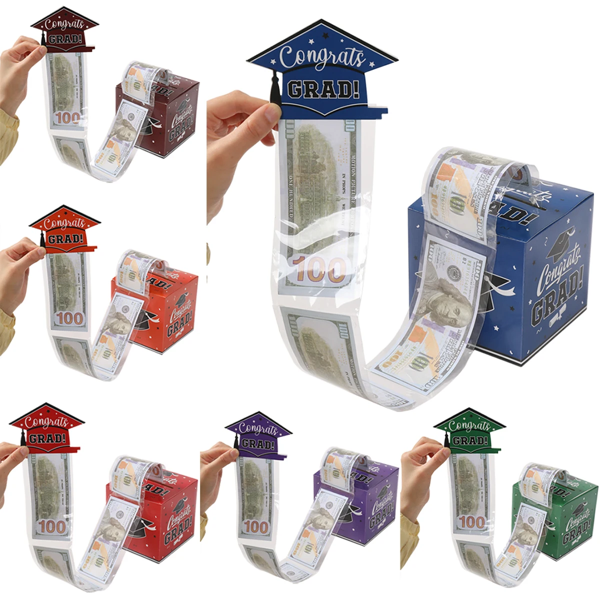 1 ensemble de boîte-cadeau en espèces pour remise de diplôme, boîte-cadeau d'argent de pompage drôle, cadeaux créatifs pour la classe 2025, décoration de cérémonie de chapeau de diplômé