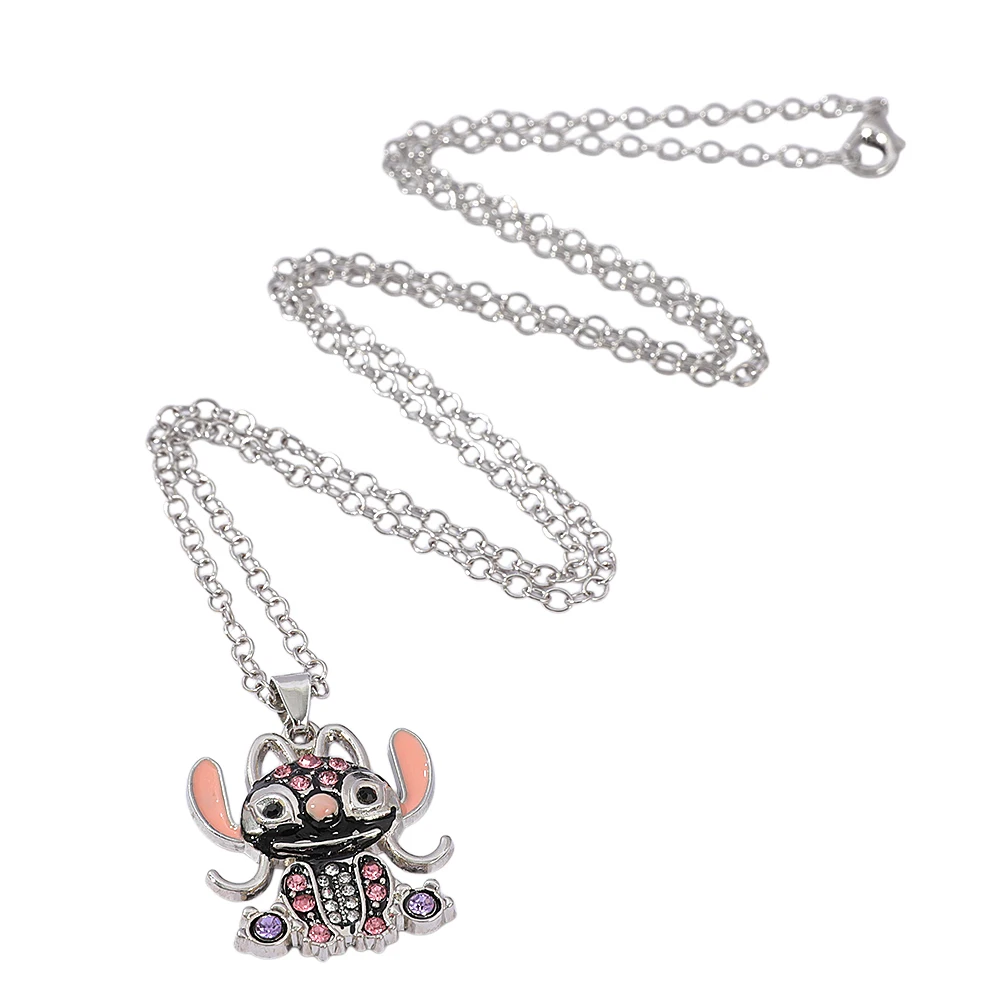 

1pc Disney Lilo & Stitch Hip Hop Necklace Kawaii Rhinestones Pendant Necklace Fashion Anime Toys Gifts