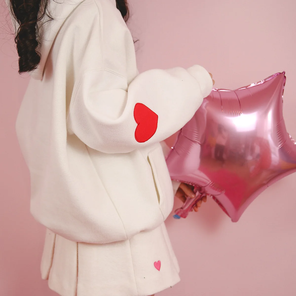 Sudadera con capucha de algodón para mujer, diseño bordado de corazón de amor, Tops dulces de moda Lolita, abrigo de lana Kawaii, ropa de exterior