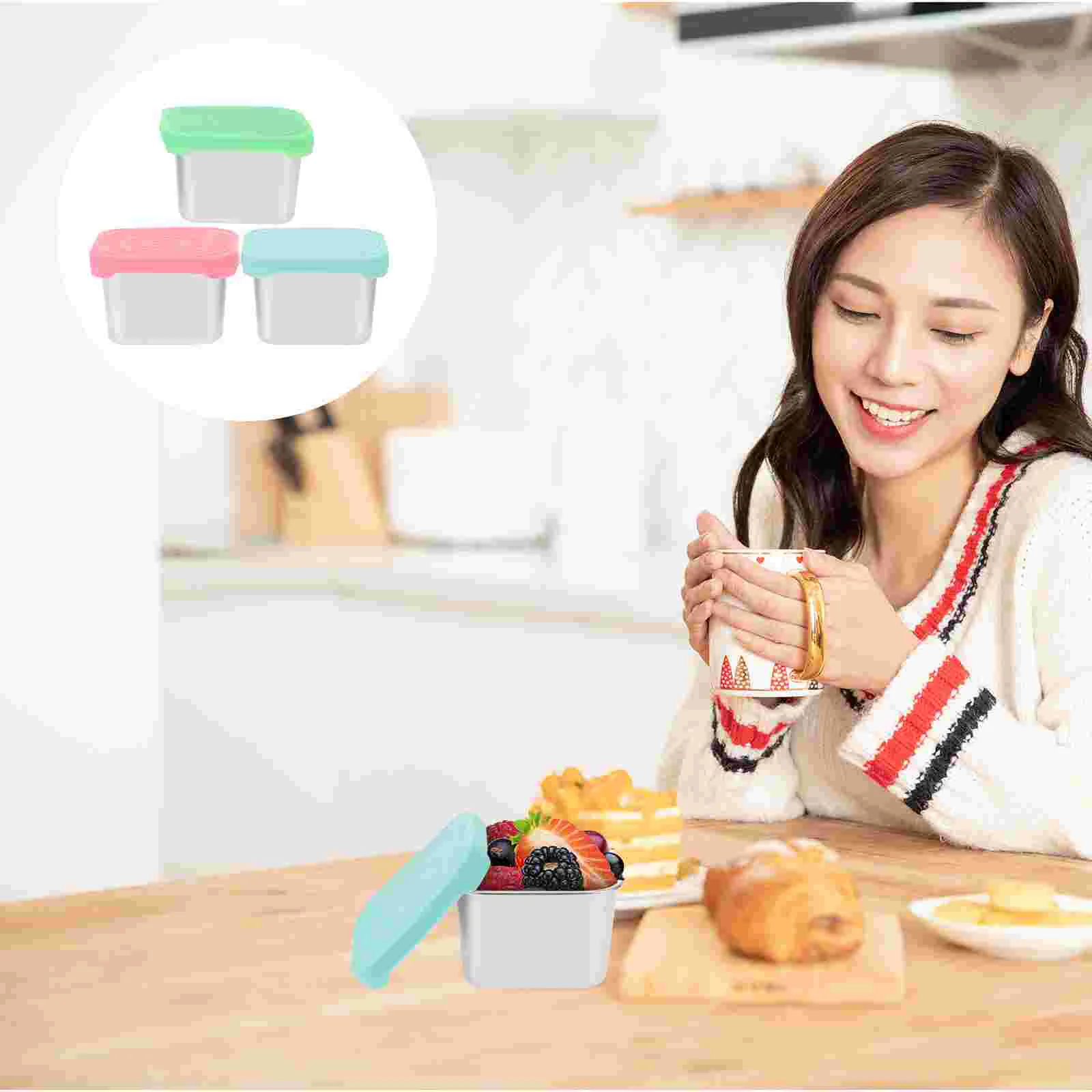 3 Pcs 304 Stainless Steel Sealed Leakproof Containers Small to Go with Lids Dry Food