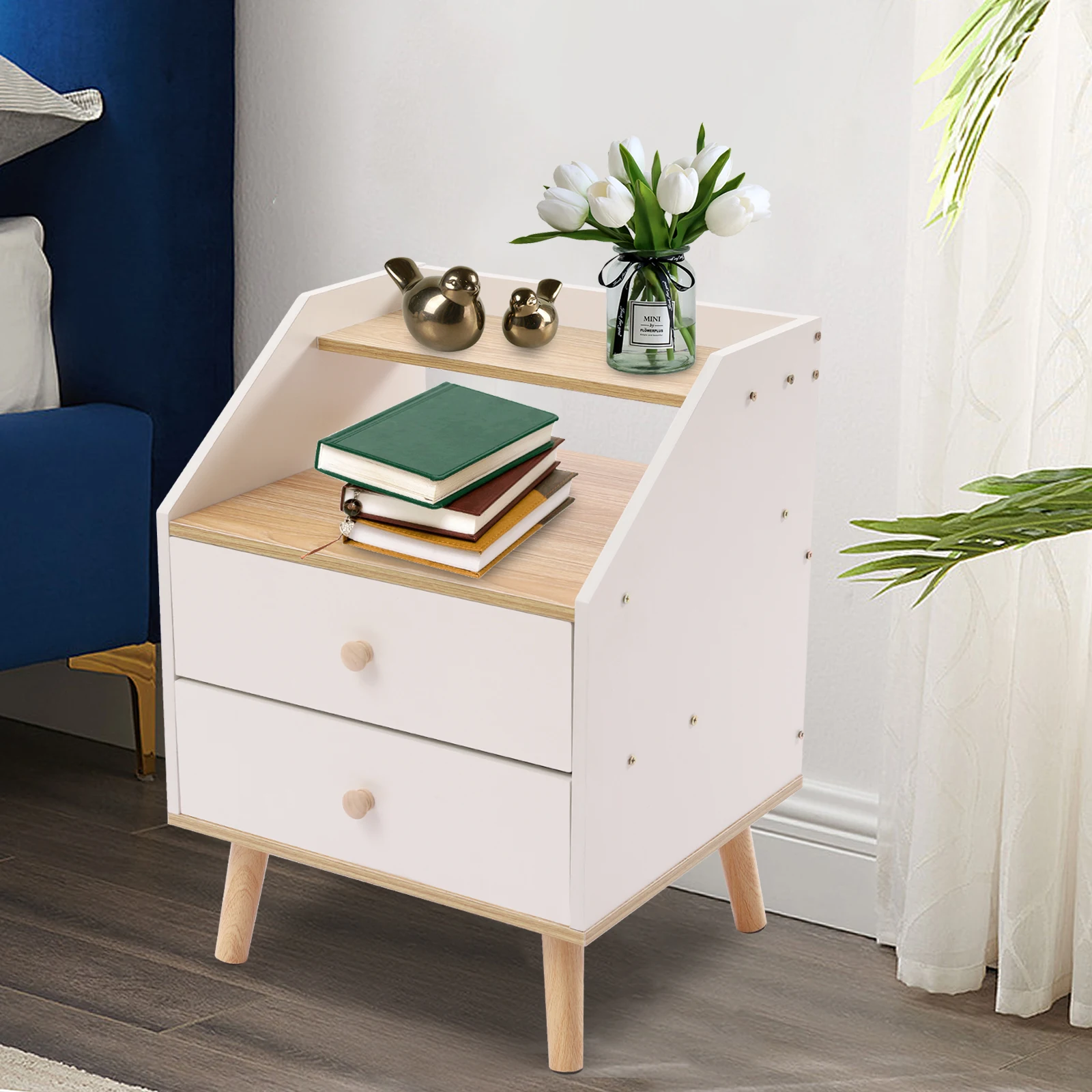 Nightstand/Night Stands/Bedside Table/Side Table/End Table,With A Pure White Finish Providing A Chic