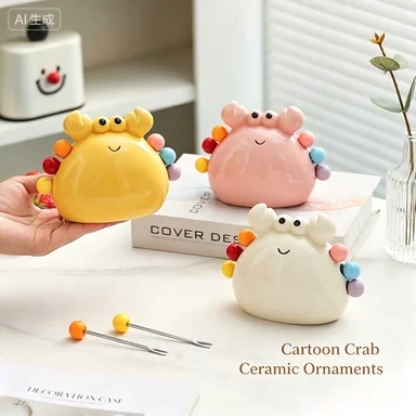 Crab Fruit Fork Dessert Cute Stainless Steel Small Fork Ceramic Storage Can Set Fruit Insertion Children's Safety Fruit Sign