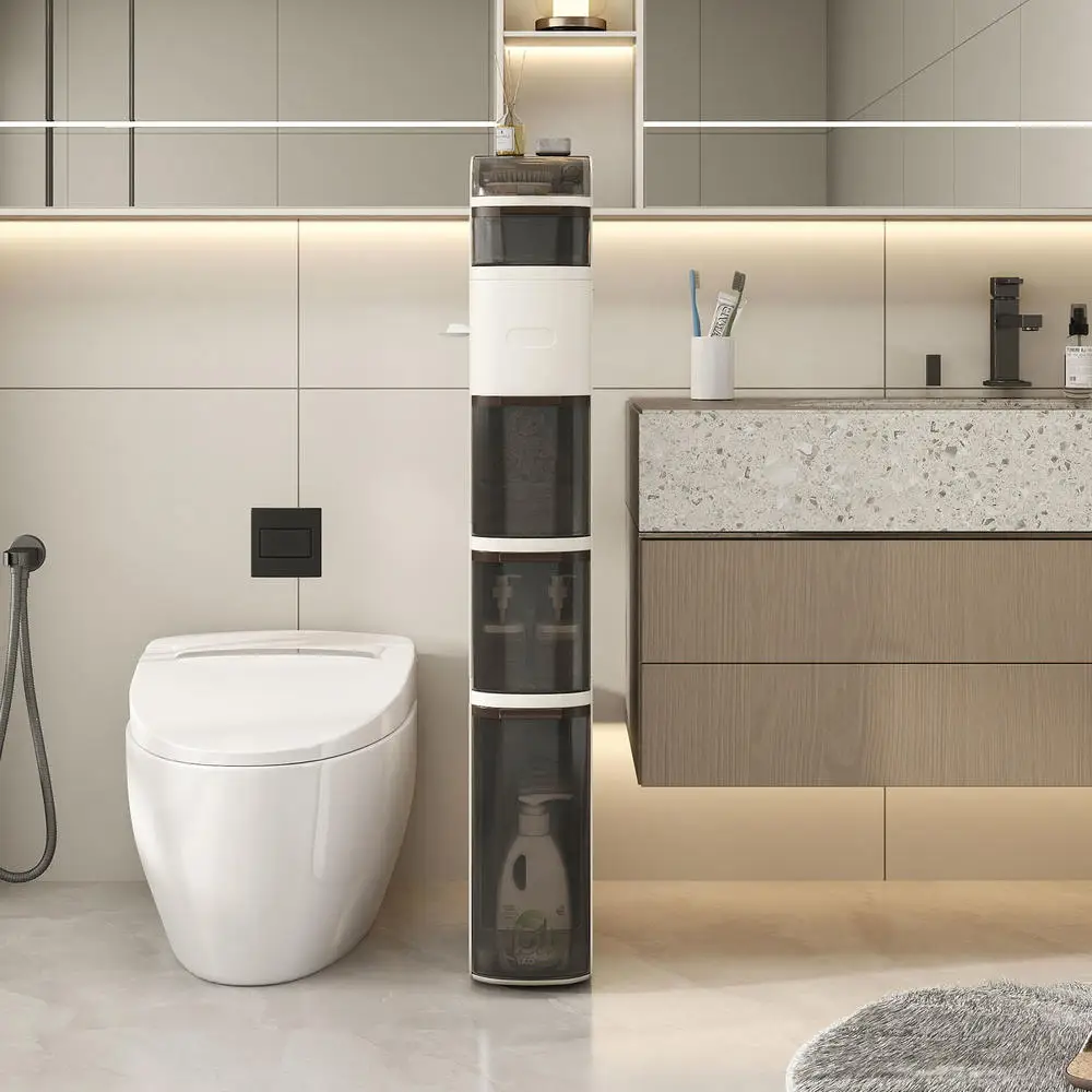 Tier Narrow Bathroom Storage Cabinet With Drawers And Tissue Box