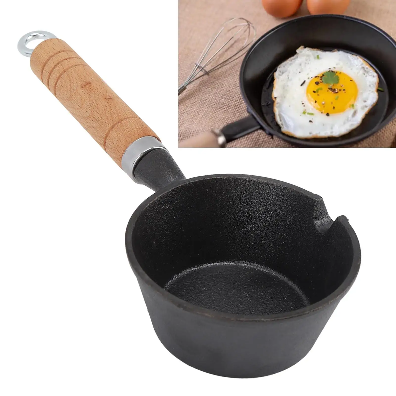 Pre-Seasoned Mini Cast Iron Frying Pan with Wooden Handle - Easy-Clean Skillet for outdoor Cooking & Uniform Heating