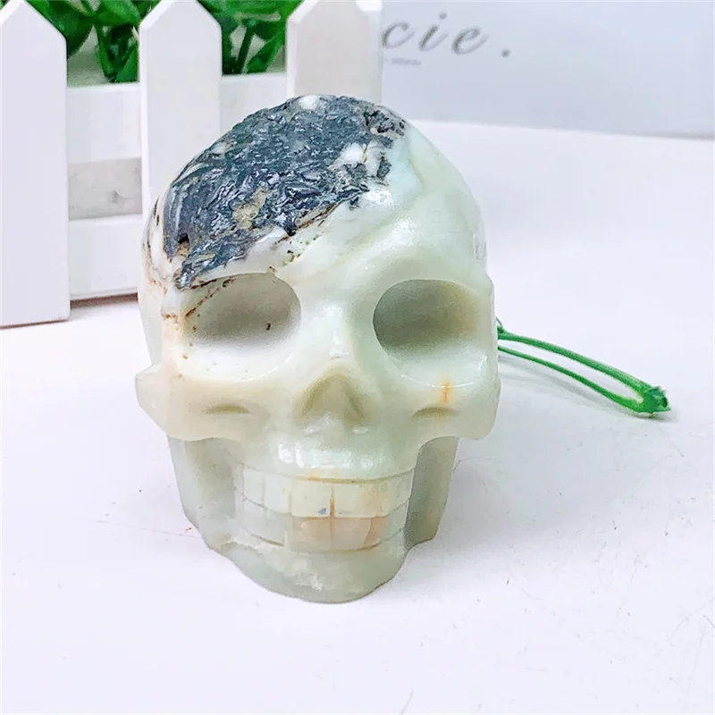 

Natural Amazonite Specimen Skull Statue Figurine, Crystal Stone, Room Decor, Halloween Decoration, 0.526kg, 1Pc