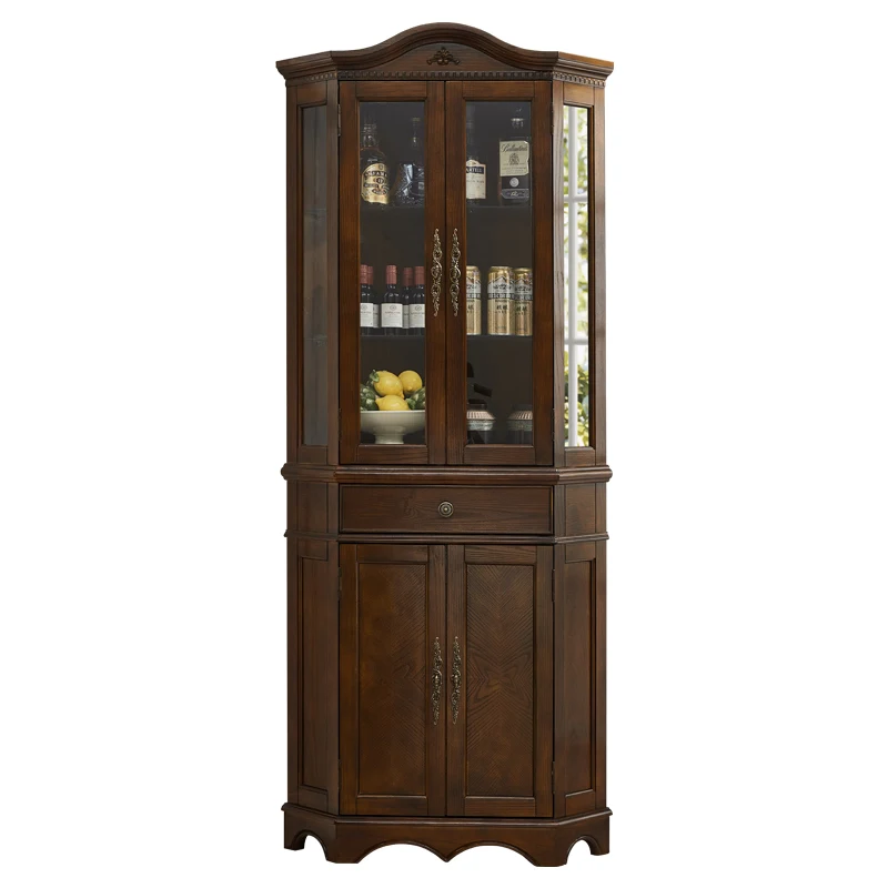 

American all-solid wood corner cabinet, triangular living room with lamp corner storage, European style