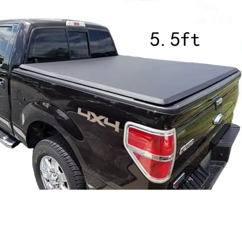 Aluminum Black Color Rear Carriage for F150 Ford Pickup Truck Bed Leather 6063 Soft TriFold Tonneau Cover 5.5ft Double PVC