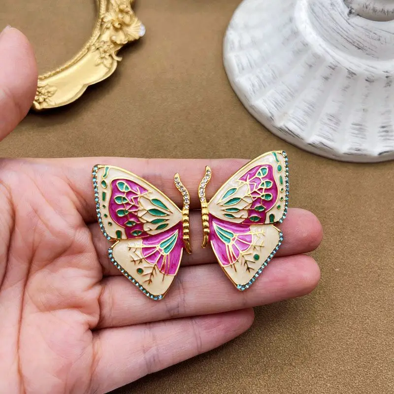 Hot Pink Colorful Butterfly Earrings Stud Polished Graffiti Enamel Oil Painting Accessories For Girls Female