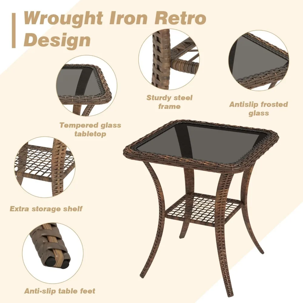 طقم أثاث للفناء مكون من 3 قطع، كراسي فناء هزازة دوارة للاستخدام الخارجي، طقم بيسترو للفناء الخوص مع كرسي هزاز، وسادة سميكة
