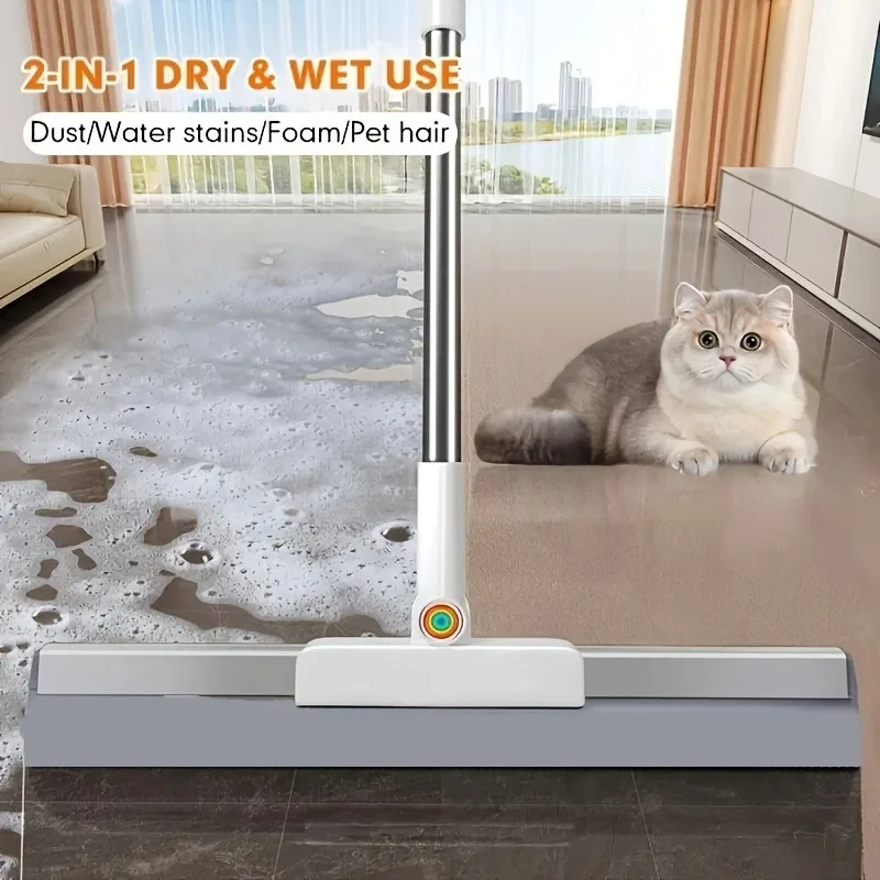 Heavy-Duty Floor Broom and Pet Hair Cleaner – Long-Handled Broom with Non-Stick Bristles, Wide and Extended Design; Suitable for Hardwood, Tile, Carpet, and Glass – Ideal for Bathrooms, Kitchens, and Living Rooms; Ergonomic Handle