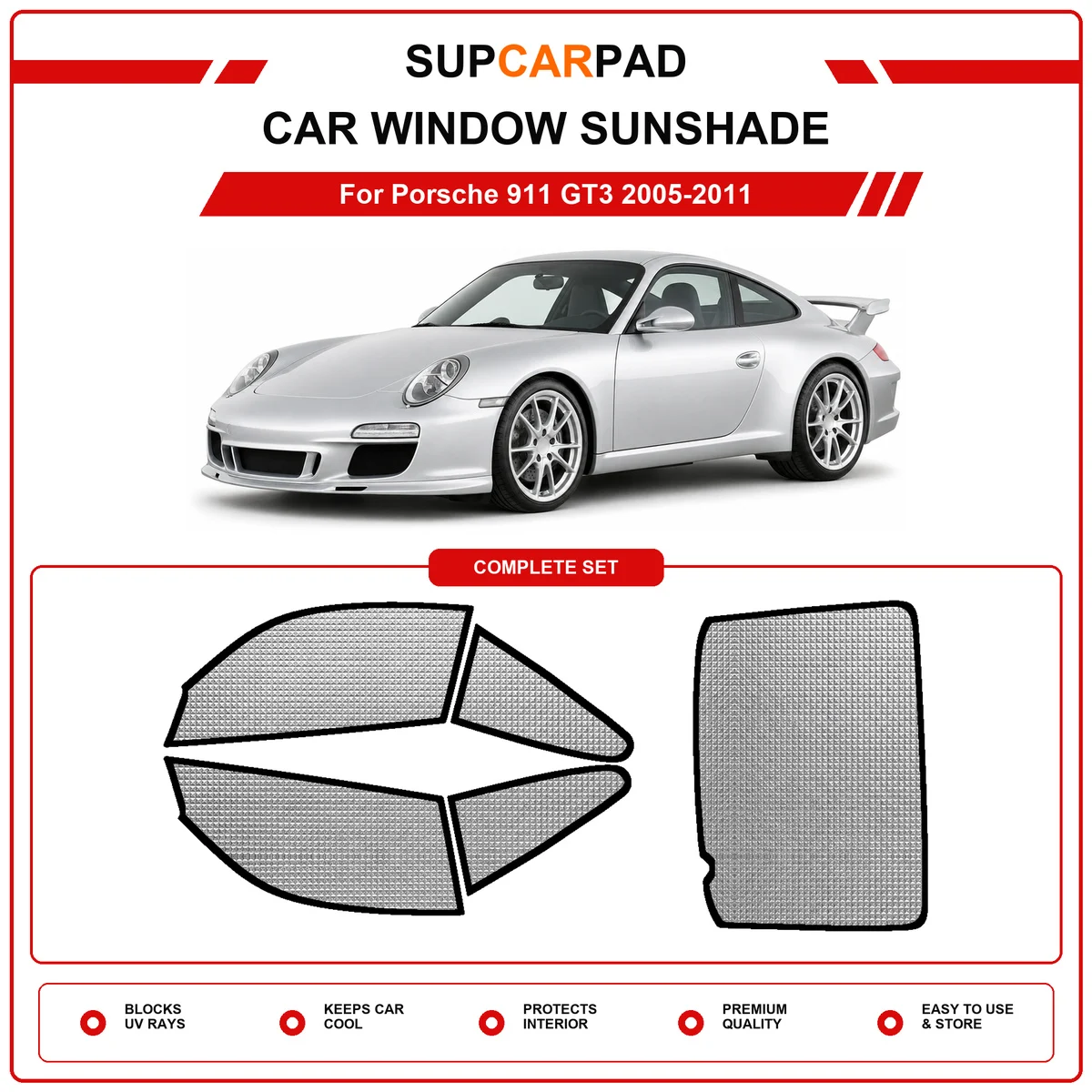 For Porsche 911 GT3 2005-2011 Pre‑Cut Auto Window Sunshade Anti‑UV Car Sun Visor Protector