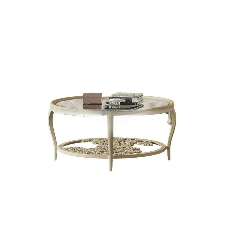 

Американский светлый роскошный круглый журнальный столик для гостиной, бытовой французский чайный столик для маленькой квартиры