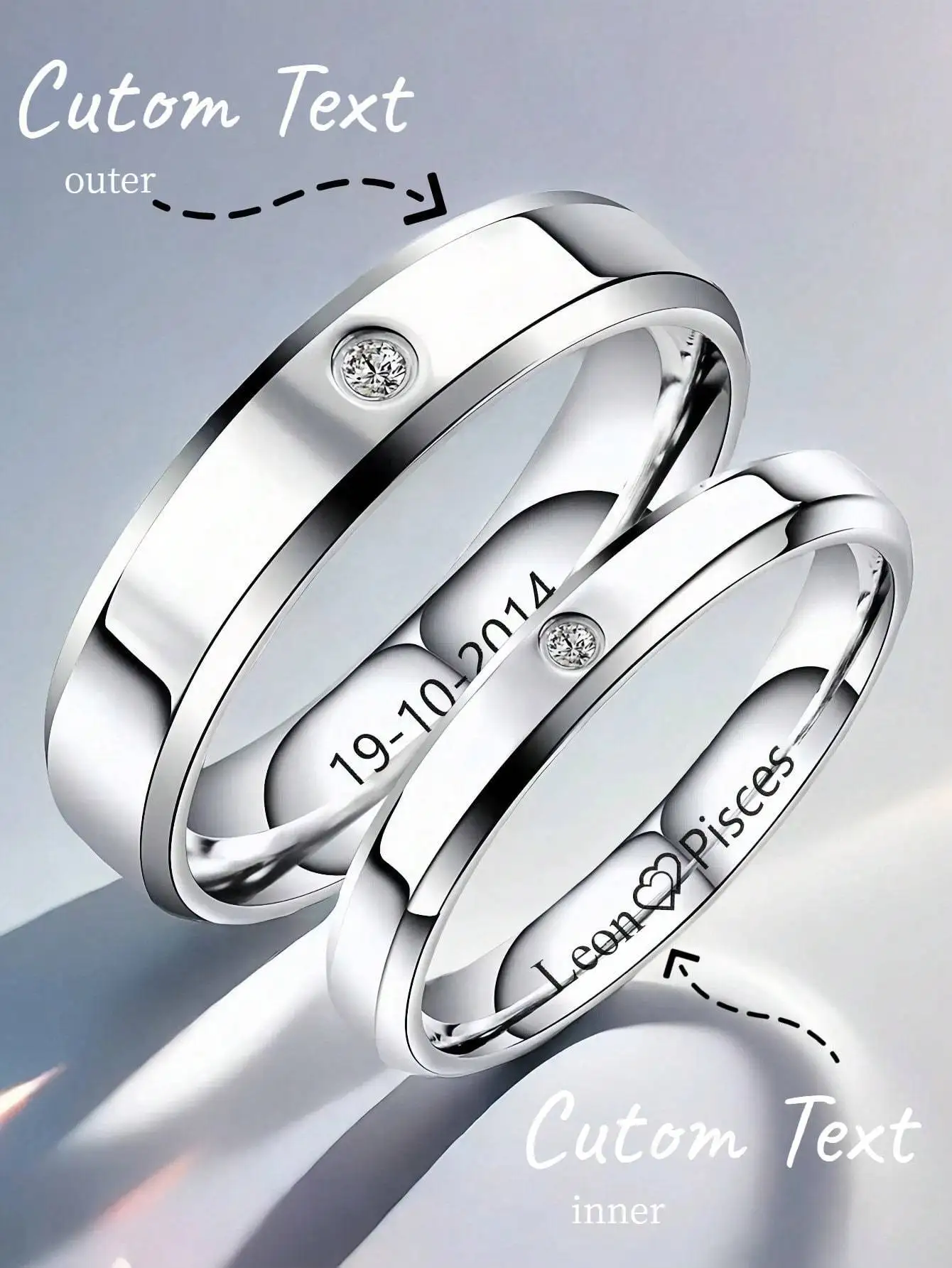 

1 pcs Custom Engraved Micro-Inlaid Zircon Rings for Engagement and Wedding with Names Carved