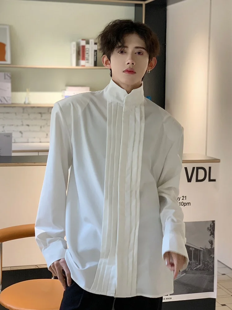 

Men's Long Sve irt Formal Pleated Design Stand Collar Loose Fit Outerwear Polyester Fiber Youthful Sle Four Seasons