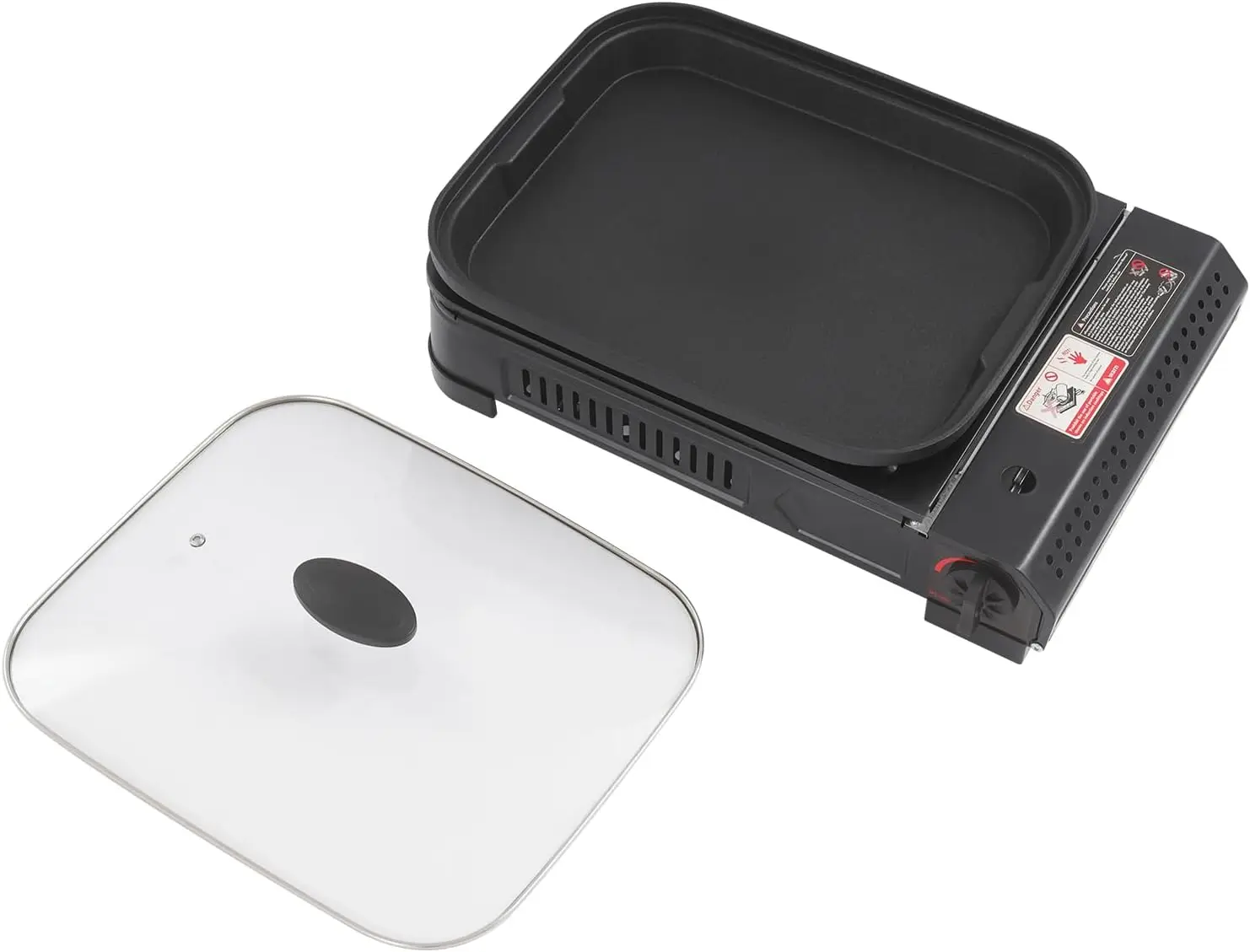 

Portable Gas Grill Butane Stove, Compact Camping Gas Stove with Grill Pan and Lid, Stainless Steel Tabletop Bbq Stovetop with Ad