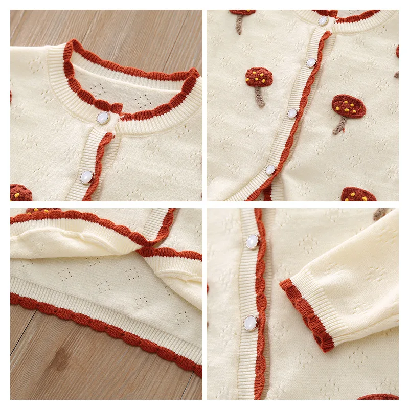 Girl\'s handmade small mushroom sweater foreign Qi spring new female treasure knitted cardigan spring  autumn children\'s sweater