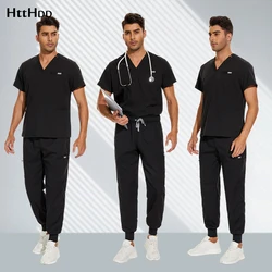 Conjunto de enfermería para médico de Hospital Unisex, trajes de Jogger casuales, Tops de manga corta con cuello en V, pantalones de enfermera, uniformes médicos de farmacia, venta al por mayor