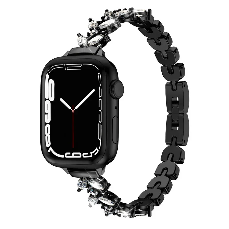 

Тонкий металлический ремешок с бриллиантами для Apple Watch Band Ultra2 49 мм, 10, 9, 8, 7, 41, 45, 46 мм, браслет для IWatch 6, 5, 4, 3, SE, 44, 40, 42 мм