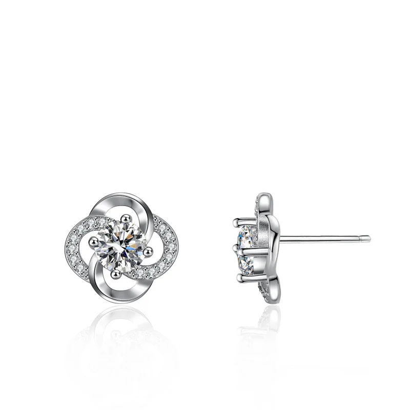 

Серебряные серьги S925, женские серьги-гвоздики с четырьмя листами клевера, элегантные простые свадебные украшения для ушей, границы