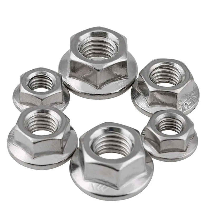 M5-M12 Left Thread Hexagon Flange Nut 304 Stainless Steel Reverse Tooth Flange Lock Nut DIN6923 Serrated Slip Locking Nut