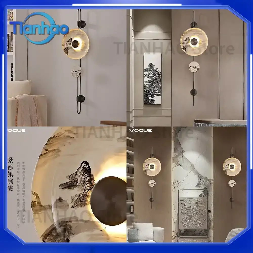 Ceramic Wall Lamp for Chinese Style Villa Living Room Background Wall Decorative Designer Creative Aisle Lighting Fixture