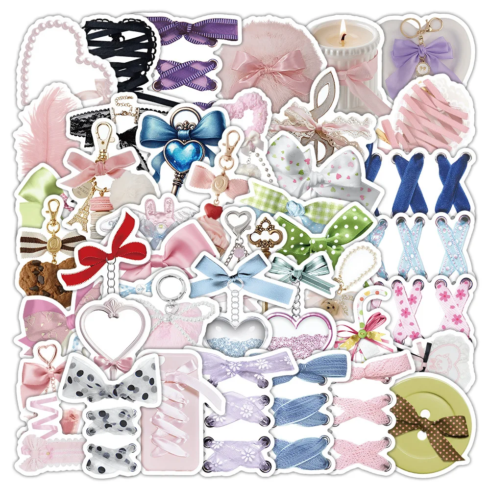 50er-Pack wasserdichte Schmetterlingsknoten-Aufkleber, Cartoon-DIY-Dekorationen für Mädchen, Schreibwaren, Box, Notebook, Gepäck