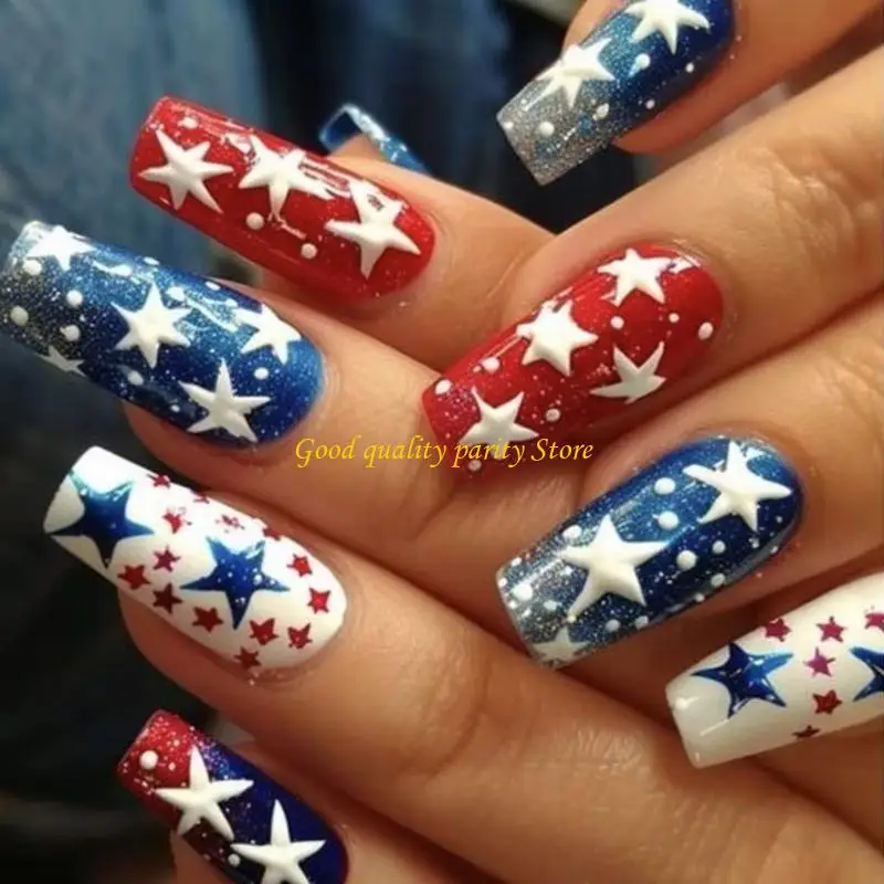 

M4YA 1Set Патриотический пресс на фальшивых фальшивых ногтях День независимости