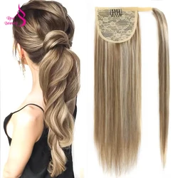 Vera bellezza capelli umani lisci cravatta magica coda di cavallo 100% capelli umani Remy avvolgere l'estensione delle code di cavallo per le donne nere