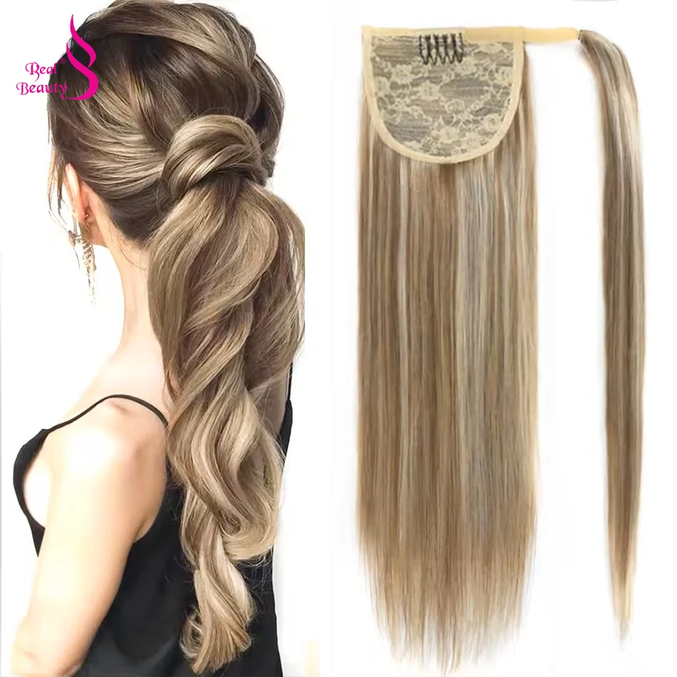 Real Beauty Straight Human Hair Magic Tie Ponytail 100% Remy Human Hair Wrap Around Ponytails Extension for Black Women