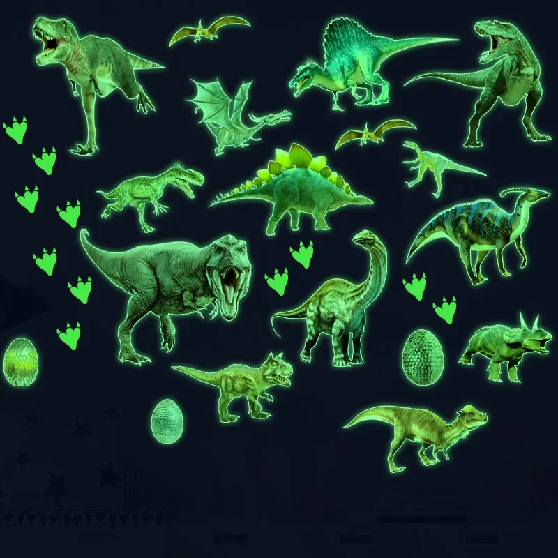 

30pcs Fluorescent Stickers Cartoon Dinosaur Paradise Green Light Wall Stickers Home Decoration Children's Room Luminous Stickers