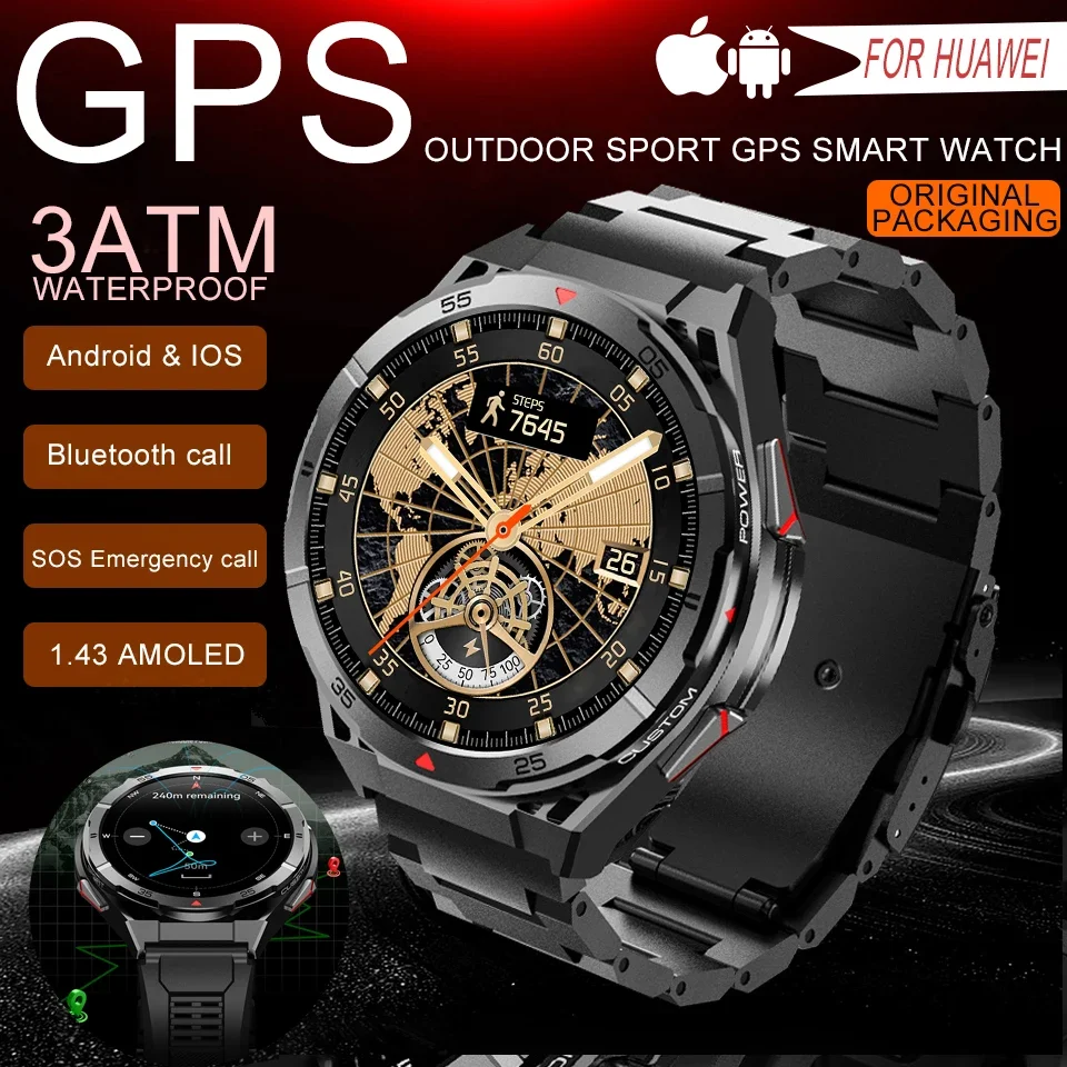 

T-Rex 3 GPS Professional Outdoor Exercise Smartwatch 1.45"Ultra HD uilt-in GPS Compass BT Call 480mAh Health Test Watch 2025