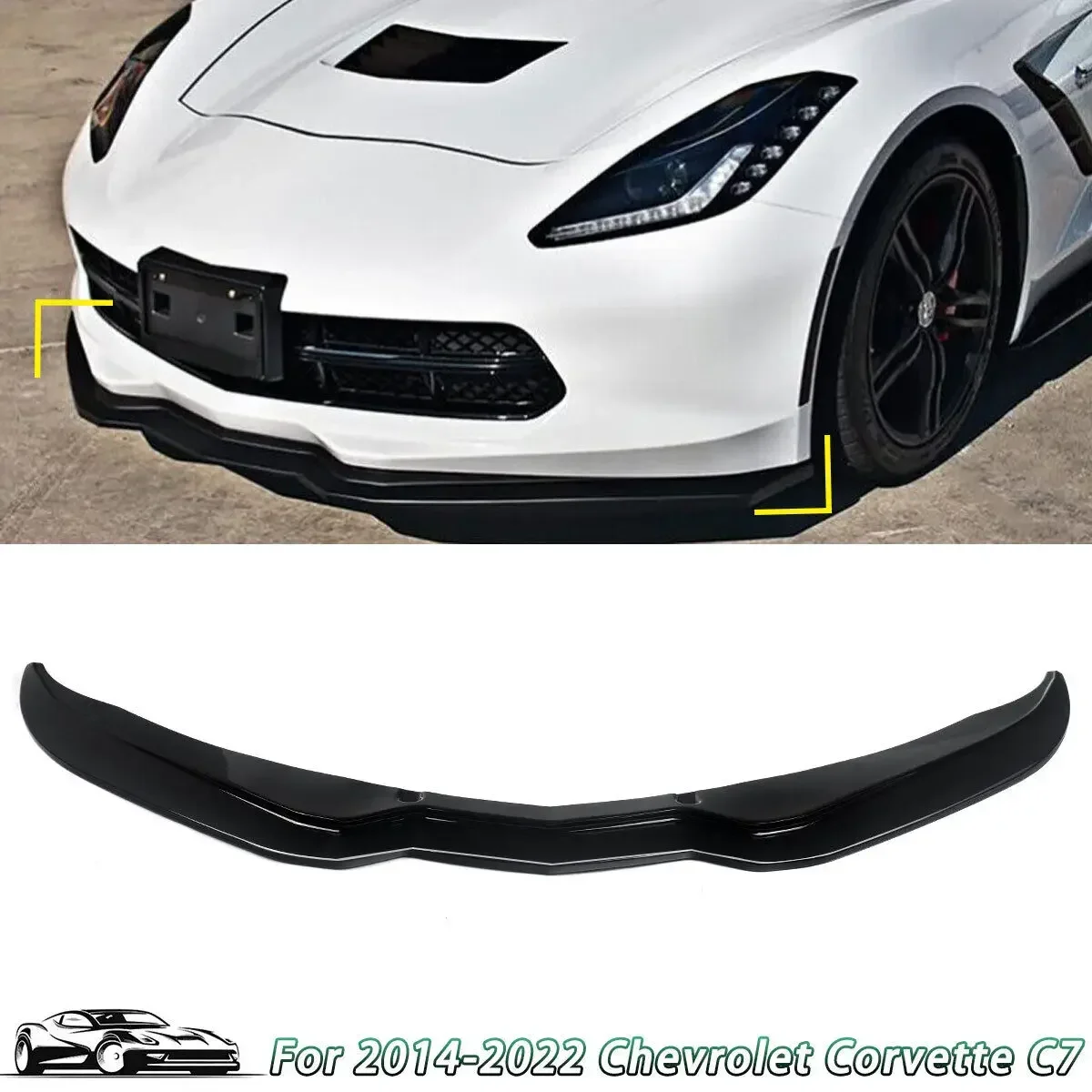 Front Lip Spoiler Splitter For 2014-2022 C7 Corvette Z06 STG Stage 3 Gloss Black