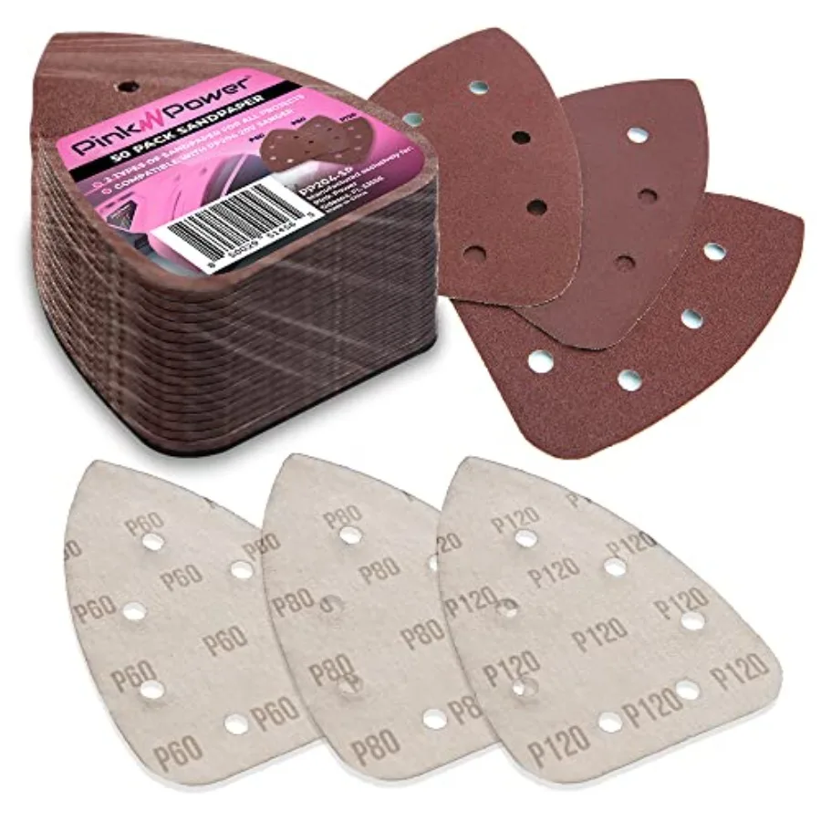 Sandpaper for 20V PP204 Cordless Electric Hand Sander - Detail Sand Paper Hook and Loop P60/P80/P120 Grit Sandpaper Pads for Wo
